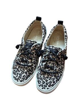 Sperry Pier Wave LTT Womens Canvas Sneakers-Leopard Print-7-GUC